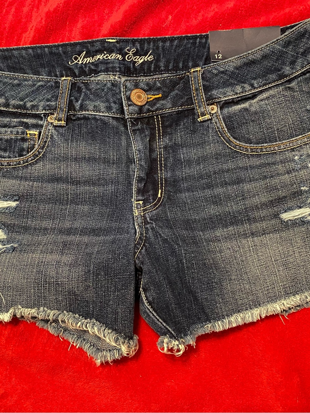 American Eagle Outfitters Dark Indigo Frayed Hem Denim Shorts